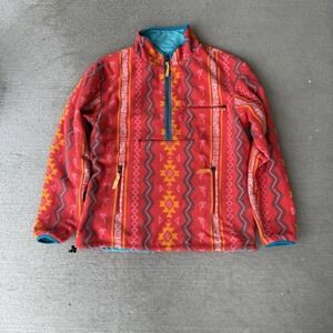 Chubbies Reversible Fleece Jacket L Aztec Print Teal Nylon Pullover